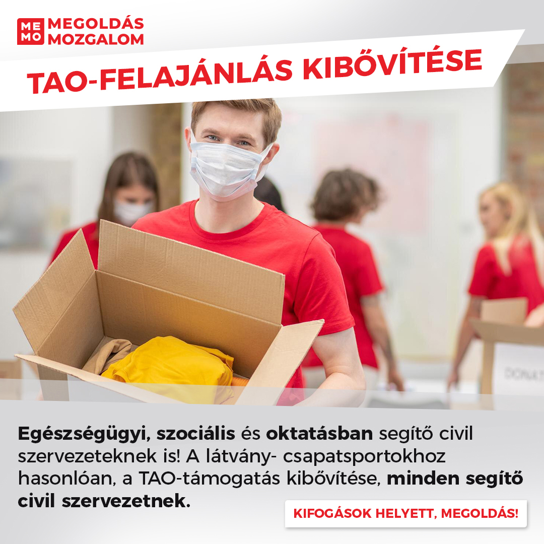 TAO-felajánlás kibővítése. Egészségügyi, szociális és oktatásban segítő civil szervezeteknek is! A látvány- csapatsportokhoz hasonlóan, a TAO támogatás kibővítése, minden segítő civil szervezetnek.